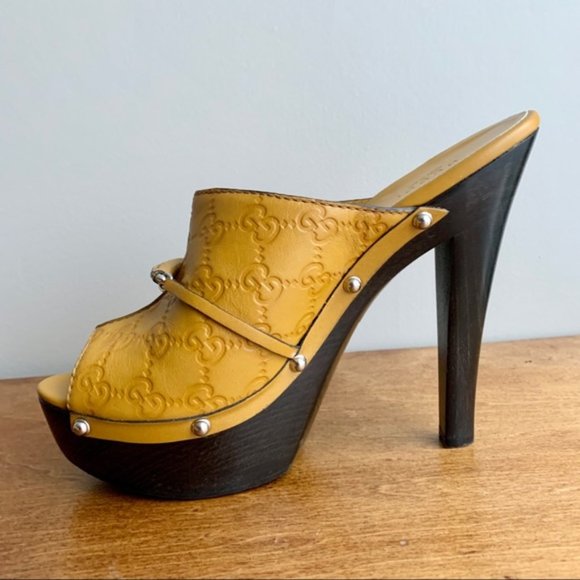 Gucci | Leather Platform Wooden GG Horsebit Mules - Picture 9 of 16